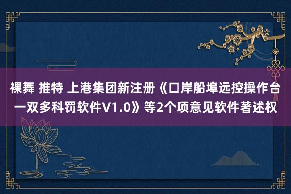 裸舞 推特 上港集团新注册《口岸船埠远控操作台一双多科罚软件V1.0》等2个项意见软件著述权