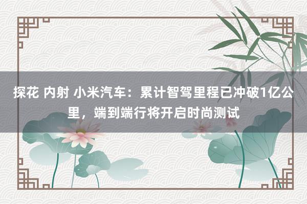 探花 内射 小米汽车：累计智驾里程已冲破1亿公里，端到端行将开启时尚测试