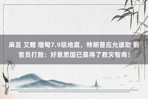 麻豆 艾鲤 缅甸7.9级地震，特朗普应允援助 前官员打脸：好意思国已莫得了救灾智商！