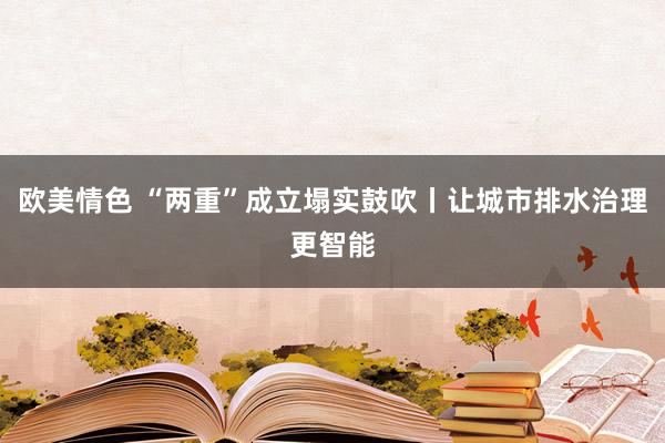 欧美情色 “两重”成立塌实鼓吹丨让城市排水治理更智能