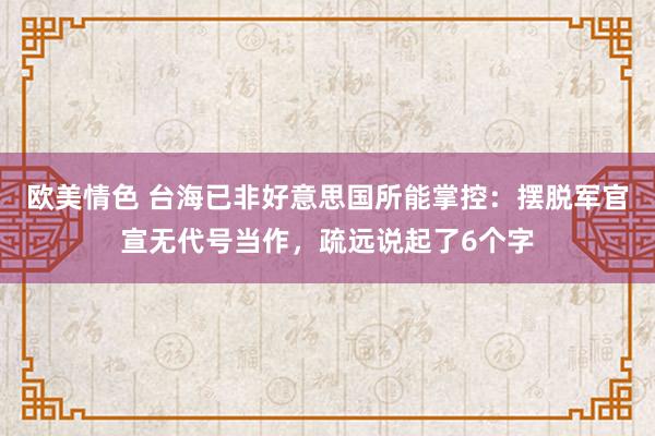 欧美情色 台海已非好意思国所能掌控：摆脱军官宣无代号当作，疏远说起了6个字