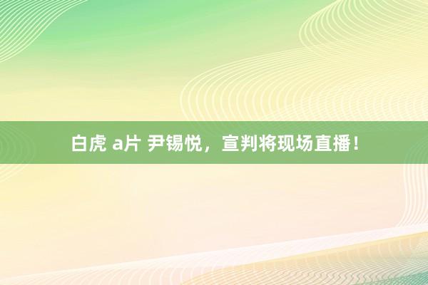 白虎 a片 尹锡悦，宣判将现场直播！