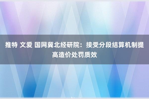 推特 文爱 国网冀北经研院：接受分段结算机制提高造价处罚质效